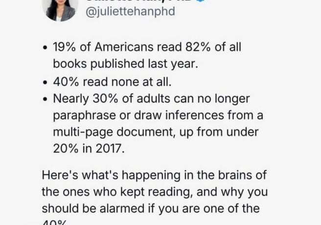 Social post showing reading decline statistics